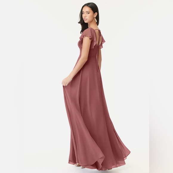 Azazie Bondi Amethyst Mauve Flutter Sleeve Square Neck Slit Bridesmaid Dress NWT - Picture 2 of 10